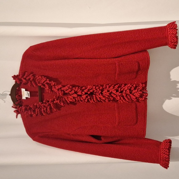 Talbots red / Cherry Red 100% wool Fringe Snap Up  jacket size M - Picture 1 of 6